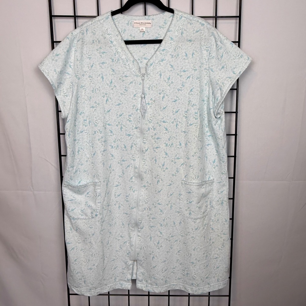 Miss Elaine‎ Floral Robe Dressing Gown  Womens 2X Blue Loungewear Sleepwear